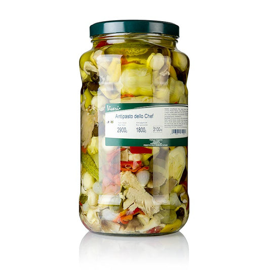 Eingelegte gemischte Antipasti - dello Chef, in Sonnenblumenöl, 2,9 kg: Verschiedene Gemüse in Sonnenblumenöl eingelegt, perfekt für mediterrane Vorspeisenplatten