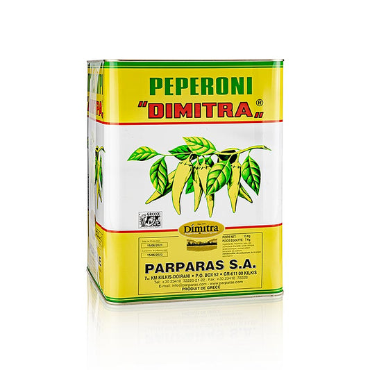 Eingelegte mild gesalzene Peperoni in 15 kg Verpackung, ideal als Beilage zu kalten Platten und Salaten