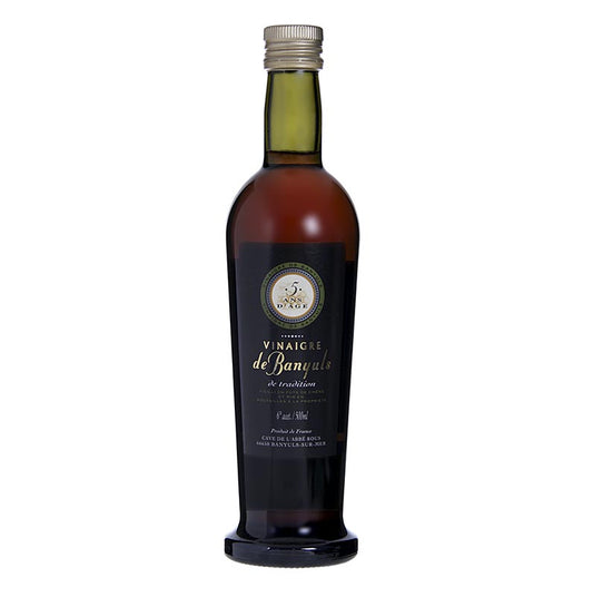 Bernsteinfarbener Banyuls Rotweinessig aus dem Roussillon, vollreif und würzig, Testsieger bei Essig Guide vStephan Clauss, französische Spitzengastronomie