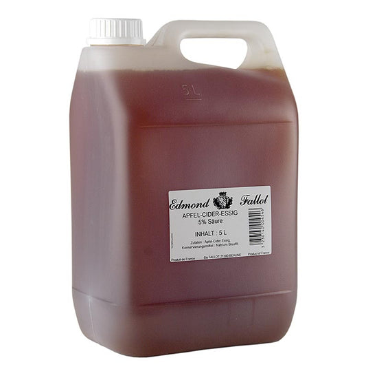 Apfel-Essig aus Cidre, Fallot, 5 l - mild, fruchtig-herb im Geschmack, ideal für Obstsalate, Fisch und Geflügel Geringe Restanteile durch Gärung im Fass möglich