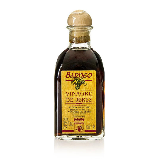 Sherry-Essig Solera Reserva, 40 Jahre, 8-9% Säure, Barneo, 250 ml - Ausgereifter und rassiger Essig aus besten Sherry-Weinen, ideal für Marinaden, Cocktails, Vinaigrettes oder Salate, mehrere Jahre in Eichefässern gereift