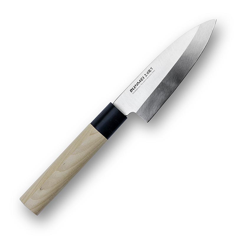 Global Bunmei 1801-105 Deba Messer, Honoki Holzgriff, 10,5cm, 1 St - traditionelles japanisches Kochmesser mit rutschfestem Honoki-Holzgriff, extrem scharfer Molybdän-Vanadium-Stahlklinge, einseitigem Schliff, ideal für Fisch, Gemüse und Fleischstücke