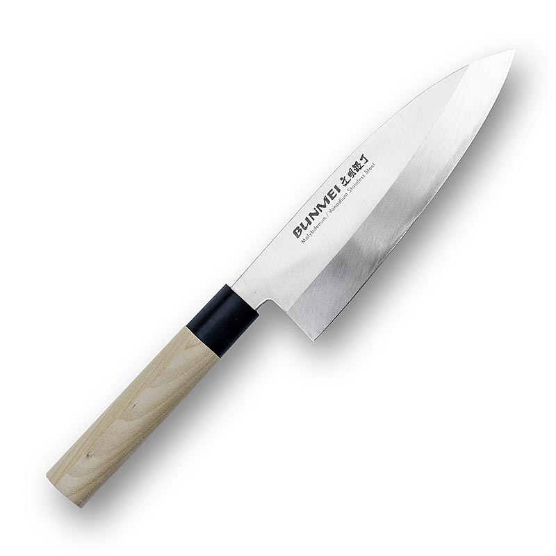 Global Bunmei 1801-135 Deba Messer mit rutschfestem Holzgriff und extrem scharfer Molybdän-Vanadium-Stahlklinge Geeignet für Fisch, Gemüse und Fleischstücke
