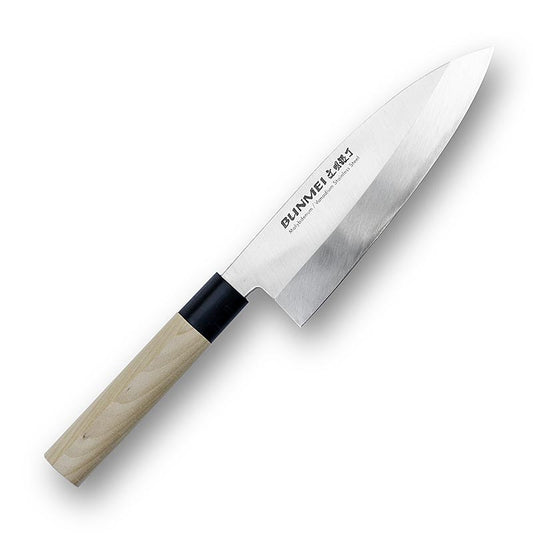 Global Bunmei 1801-135 Deba Messer mit rutschfestem Holzgriff und extrem scharfer Molybdän-Vanadium-Stahlklinge Geeignet für Fisch, Gemüse und Fleischstücke