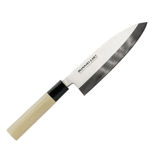 Global Bunmei 1801-165 Deba Messer mit Honoki Holzgriff, 16,5cm, ideal für Fisch, Gemüse und Fleischstücke Traditionelles japanisches Kochmesser aus Molybdän-Vanadium-Stahl mit einseitigem Schliff
