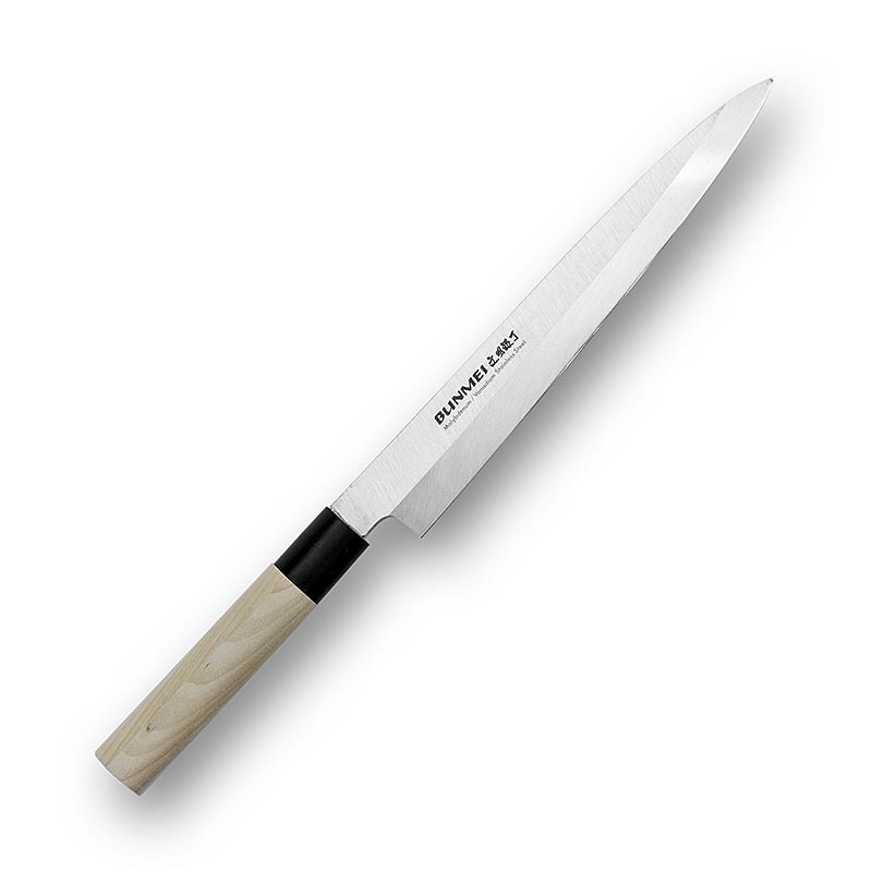 Global Bunmei 1804-210 Yanagi Sashimi Messer, Honoki Holzgriff, 21cm, 1 St - traditionelles japanisches Kochmesser für präzises Schneiden von Fisch, Fleisch und Gemüse