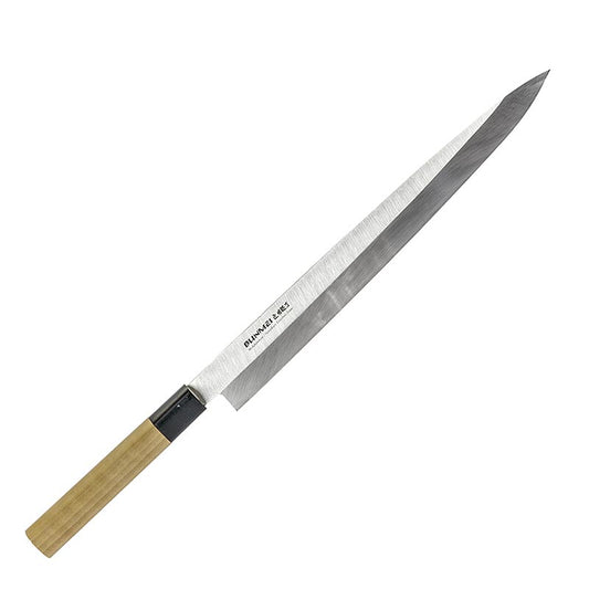 Global Bunmei 1804-300 Yanagi Sashimi Messer, Honoki Holzgriff, 30cm, 1 St - Bild eines 30 cm langen Global Bunmei 1804-300 Yanagi Sashimi Messers mit Honoki Holzgriff