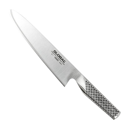 Global G-1 Fleischmesser, Allesschneider, 21cm, 1 St - Ein leichtes und extrem scharfes Global Messer aus Molybdän-Vanadium Stahl, speziell zum Portionieren und Schneiden von rohen Fleischstücken wie Gulasch und Geschnetzeltem geeignet, mit Edelstahlgriffen für perfekte Balance