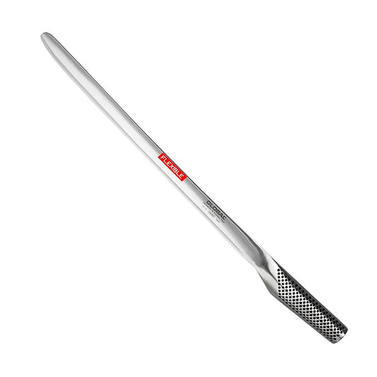 Flexibles Global G-10 Lachsmesser aus Molybdän-Vanadium Stahl, ideal zum Schneiden von gebeiztem und geräuchertem Fisch Geeignet für Profiköche und perfekte Balance mit Sandgriffen