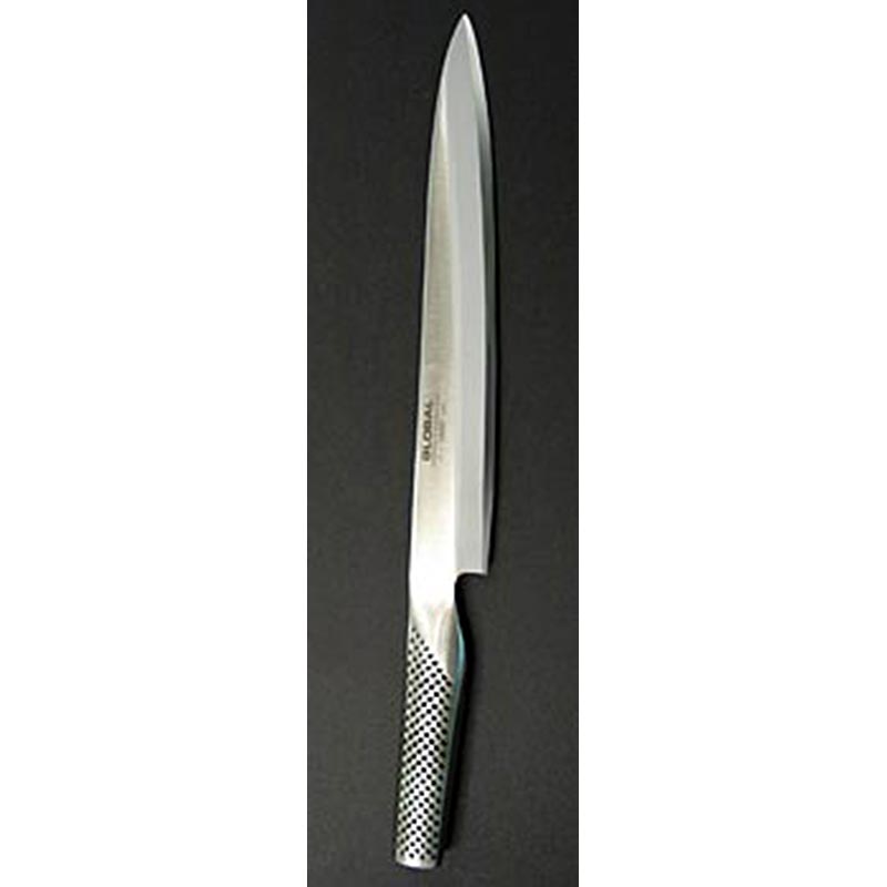 Global G-11 Fischmesser, 25cm, Yanagi-Sashimi-Schliff, aus Molybdän-Vanadium Stahl, perfekte Balance, geeignet zum Portionieren und Schneiden von Fischstücken