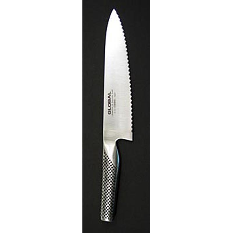 Global G-22 Brotmesser, für Krustiges, 20cm, 1 St - Hochwertiges Brotmesser aus Molybdän-Vanadium Stahl, speziell für weiches Brot wie Stuten, Rosinenbrot und Brioche, mit Edelstahlgriff und Sandkornfüllung für perfekte Balance