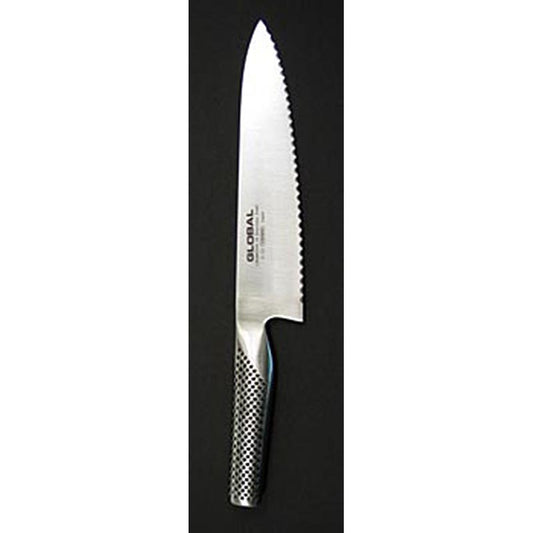 Global G-22 Brotmesser, für Krustiges, 20cm, 1 St - Hochwertiges Brotmesser aus Molybdän-Vanadium Stahl, speziell für weiches Brot wie Stuten, Rosinenbrot und Brioche, mit Edelstahlgriff und Sandkornfüllung für perfekte Balance