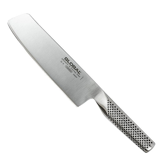 Global G-5 Universalmesser, zum Hacken, abgerundet, 18cm, 1 St - Hochwertiges, leichtes und extrem scharfes Küchenmesser für das Schneiden von Schnittlauch, Zwiebeln und Basilikum, hergestellt aus Molybdän-Vanadium Stahl und mit einem ausbalancierten Edelstahlgriff