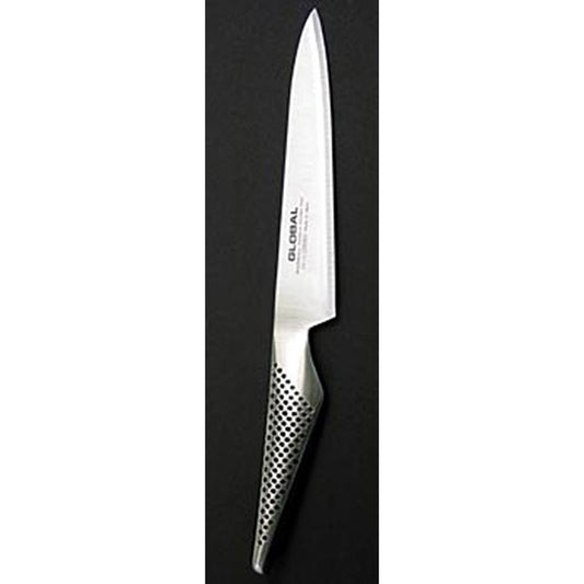 Global GS-13 Orangen-/Zitronenmesser, 15cm, 1 St - Bild eines Global GS-13 Orangen-/Zitronenmessers, geeignet zum Schneiden von Zitrusfrüchten, aus Molybdän-Vanadium Stahl, mit Edelstahlgriffen und Sandkörnern für perfekte Balance, langlebig bei richtiger Pflege