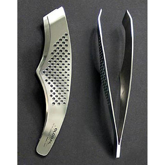 Global GS-29 Gebogene Fischgrätenpinzette, 14cm, aus punktiertem Edelstahl, ideal zum präzisen Fassen und Herauszupfen von kleinen Fischgräten