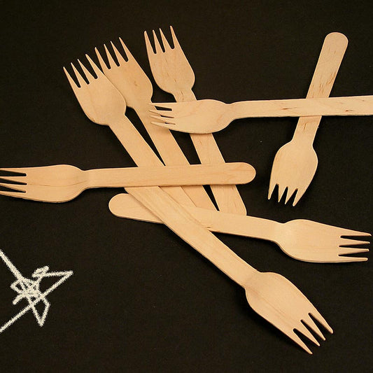 Forchette di legno monouso, con 4 punte, 100 pz.