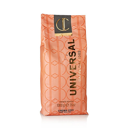 Espresso - Universal Supercrema - Crema Oro, ganze Bohnen, 1 kg: Traditioneller italienischer Espresso mit weichem, vollmundigem und aromatischem Geschmack, hergestellt aus hochwertigen Rohkaffees und durch natürliches Röstverfahren haltbar gemacht