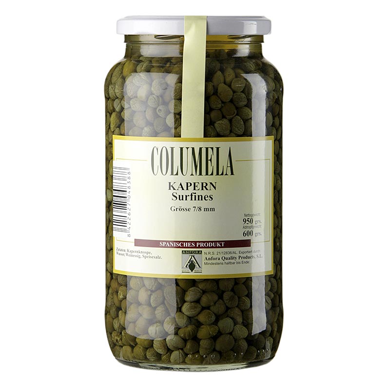 Kapern surfines, ø 7-8mm, Columela, 950 g - Eingelegte Blütenknospen aus dem Mittelmeerraum, würzig-herb und ideal als Beilage zu verschiedenen Gerichten der mediterranen Küche