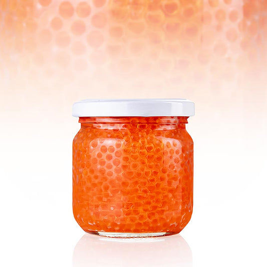 Forellen-Kaviar, gold-orange, 200 g - Luxuriöse Packung mit sorgfältig ausgewählten gold-orangenen Perlen, subtilem salzigen Geschmack und zarter Textur, perfekt zum Verfeinern von Gerichten für Gourmets und Hobbyköche