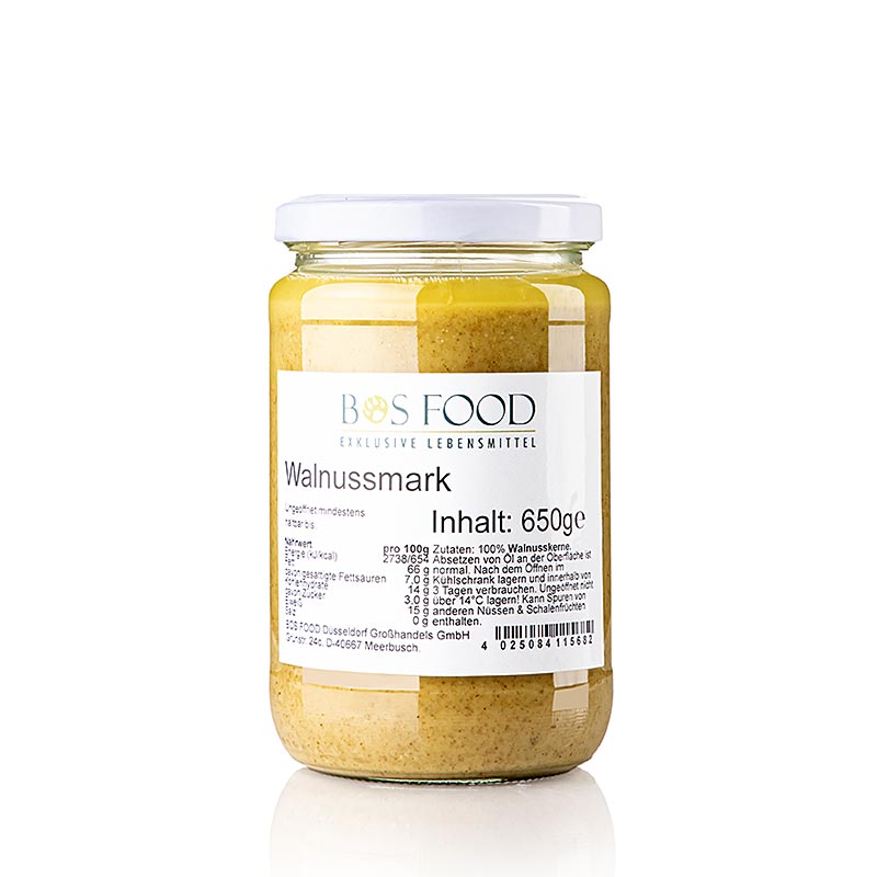 Püree aus 100% reinen Walnüssen ohne Zusatzstoffe, ideal zum Aromatisieren von Kuchen und anderen Süßspeisen Verfeinert auch thailändische Gerichte und kann zu Walnussbutter oder Nougatmasse verarbeitet werden