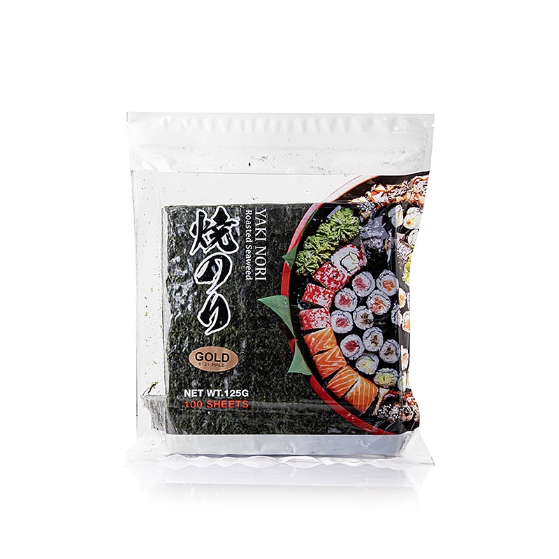 Yakinori halbe Größe, getrocknete Algenblätter, geröstet, Gold, 125 g, 100 Blatt