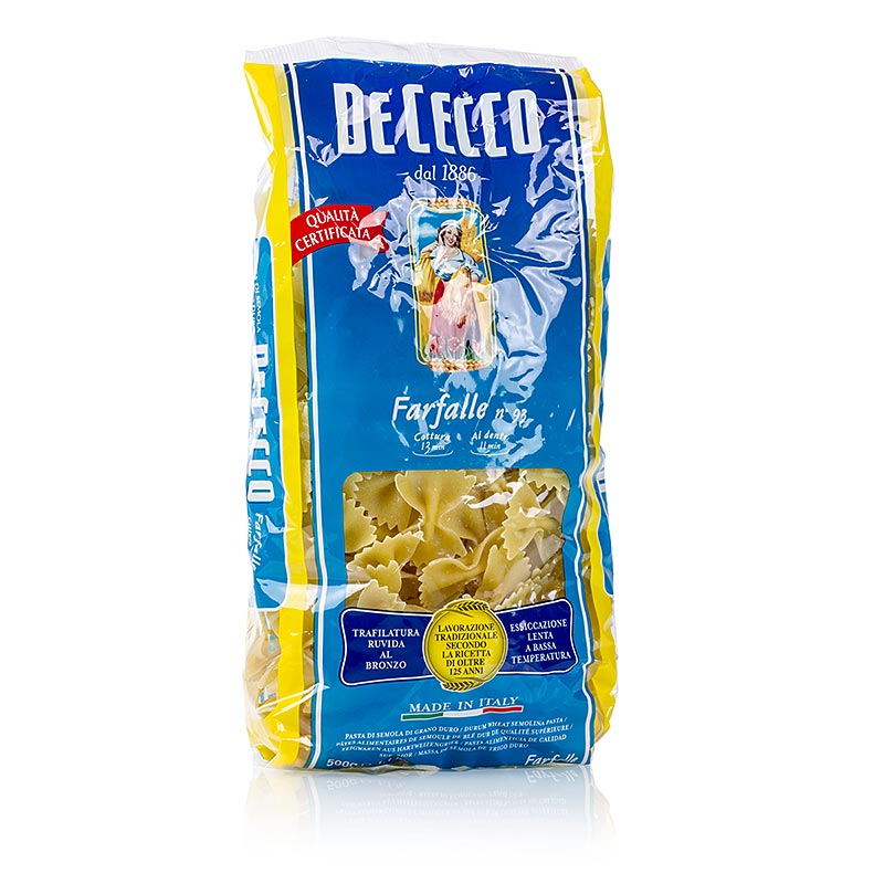 De Cecco Farfalle, No93, 500 g - Traditionelle Schmetterlingsnudeln aus der Lombardei und Emilia-Romagna, ideal für delikate Saucen wie Butter, Erbsen und Schinken oder Lachs-Sahne-Saucen