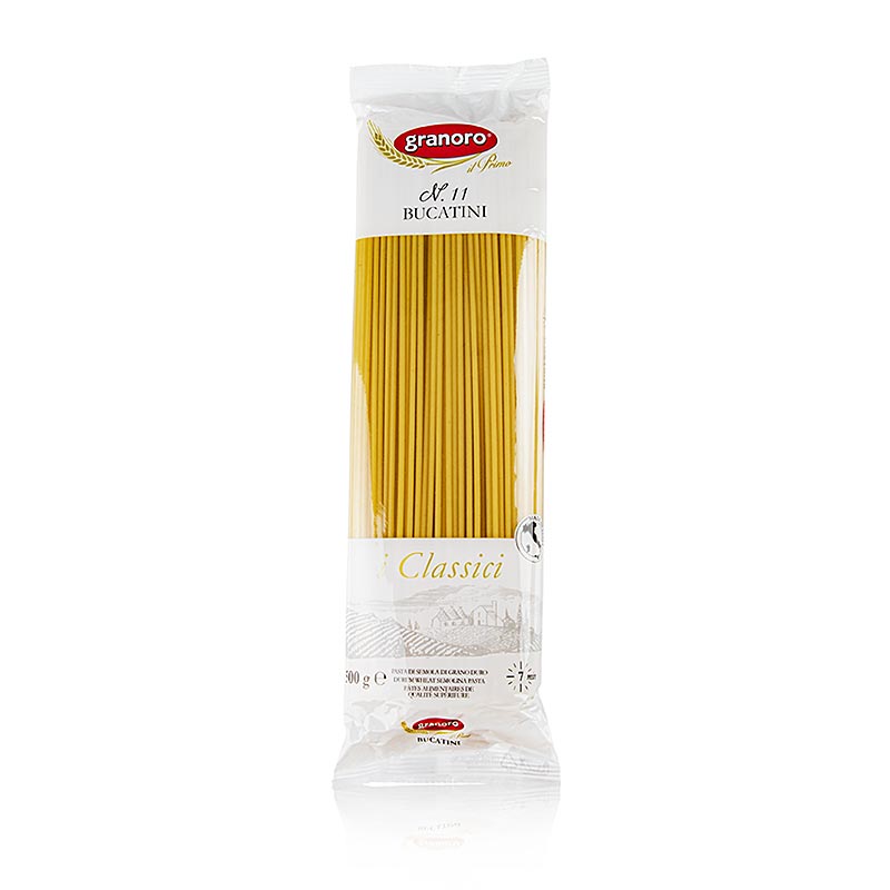 Granoro Bucatini, lange dünne Makkaroni, No11, 500 g - hochwertige italienische Qualitätspasta für traditionelle Gerichte