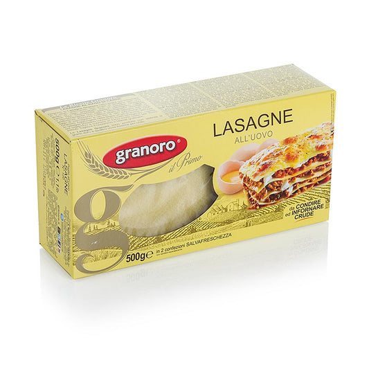 Lasagneplatten der Marke Granoro, hergestellt aus bestem Hartweizengrieß und Eiern, perfekt für die Herstellung von Lasagne Hergestellt in Italien, 82 x 60 x 1mm, No120, 500 g