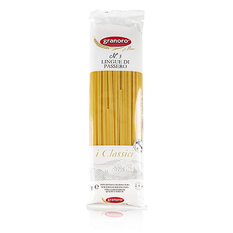 Bandnudel Granoro Lingue di Passero, 3mm, No3, 500 g aus bestem Hartweizengrieß, ohne Eier, hergestellt in Italien