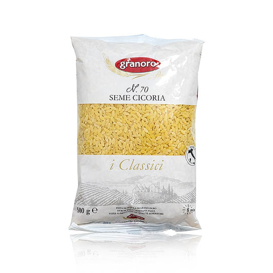 Granoro Seme Cicoria, Reiskornform, No70, 500 g - Premium-Reiskornnudeln aus Italien mit einzigartiger Form und Textur für köstliche Saucen und Gerichte
