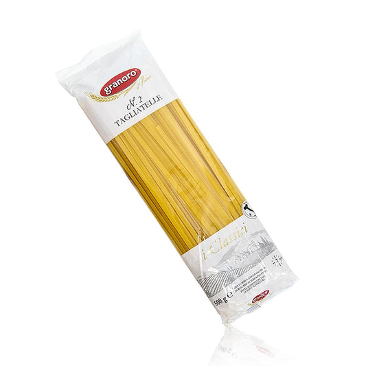 Granoro Tagliatelle, gerade Bandnudel, 5mm, No2, 500 g - Italienische Pasta aus bestem Hartweizengrieß, ohne Eier, perfekt für verschiedene Saucen-Typen geeignet