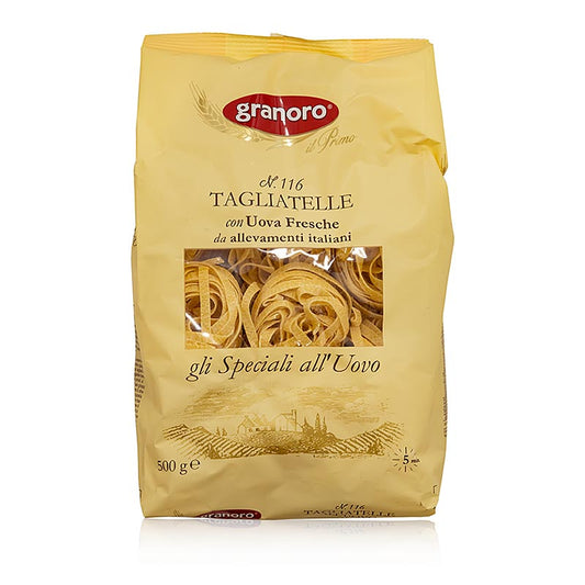 Granoro Tagliatelle mit Ei, 6mm, Bandnudelnester, No116, 500 g - Pasta aus Italien, hergestellt aus Hartweizengrieß und Eiern, mittelbreit und vielseitig verwendbar