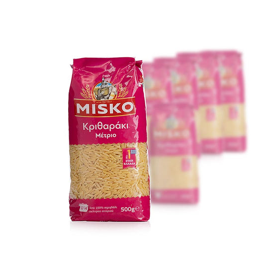 Misko Reiskornnudeln aus Griechenland, 10 kg, 20 x 500g - langkörnige Nudeln aus Hartweizengrieß und Wasser, hergestellt in Griechenland, ideal als Einlage in Suppen oder als Reisersatz in asiatischen Gerichten