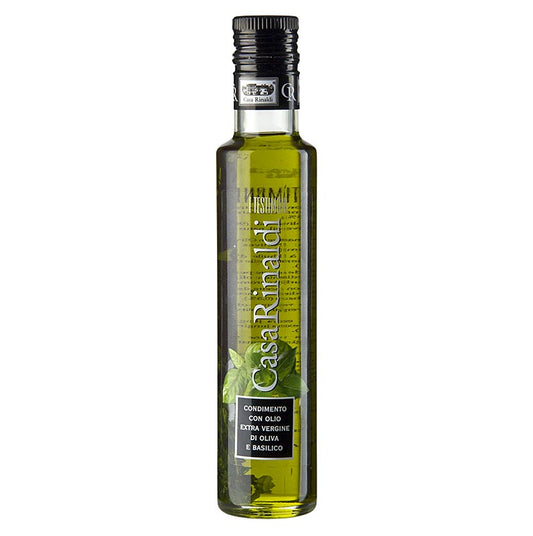 Natives Olivenöl Extra mit Basilikum aromatisiert, ideal für Tomaten, Gemüse und Pasta