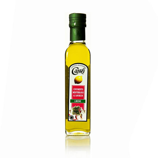 Flasche natives Olivenöl extra mit Zitronenaroma, 250 ml, von Caroli, ideal für mediterrane Kochkunst und eine sonnige Note in Ihren Gerichten