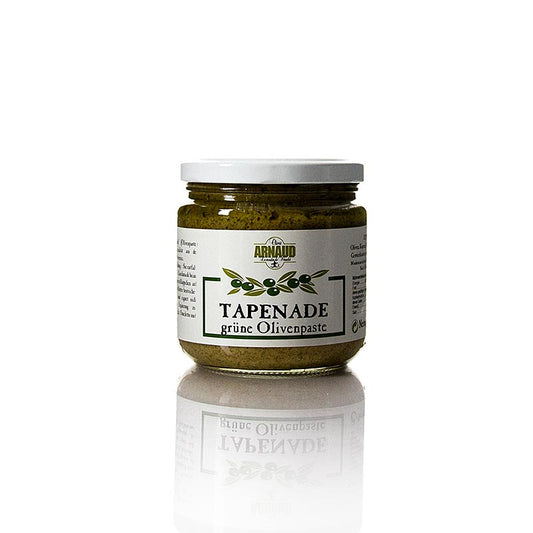 Oliven-Paste - Tapenade, grüne Oliven, Kapern, Sardellen und Thymian, ideal für Salat- oder Tomatensaucen