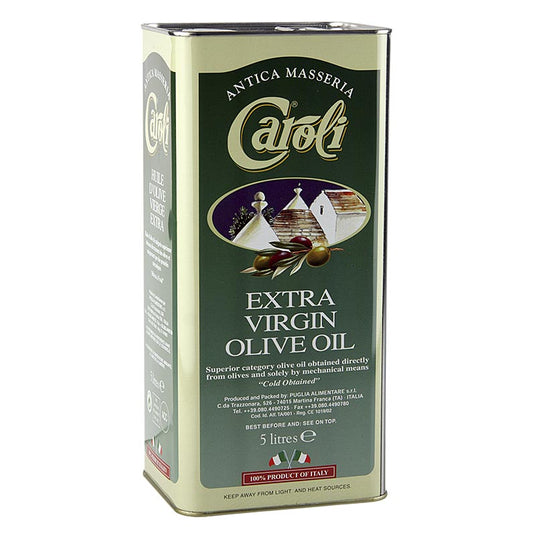 Natives Olivenöl Extra, Caroli Antica Masseria Classico, delikat fruchtig, 5 l - Feines, fruchtiges Olivenöl mit vielseitigem Einsatz in mediterranen Gerichten Geliefert in einem praktischen 5-Liter-Behälter für Hobbyköche und Profiküchen Authentischer Geschmack Italiens für erstklassige Zubereitungen