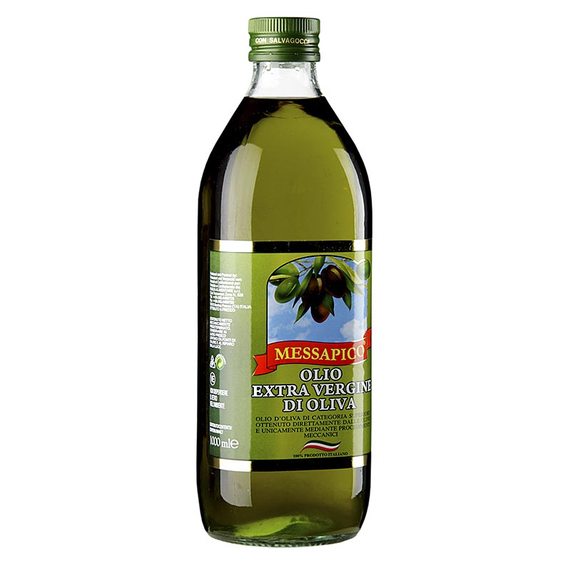 German

Alt Text: Eine Flasche Natives Olivenöl Extra, Caroli Messapico, leicht fruchtig, 1 l, hochwertiges Olivenöl aus der Region Apulien, Italien, ideal zum Verfeinern von Salaten, Pasta und anderen Gerichten