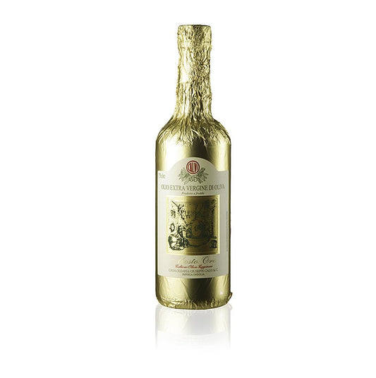 Natives Olivenöl Extra, Calvi Mosto Oro, Goldfolie, 750 ml - Eine elegante 750-ml-Flasche mit reichhaltigem, fruchtigem Aroma und samtiger Textur, perfekt zum Verfeinern Ihrer Lieblingsgerichte