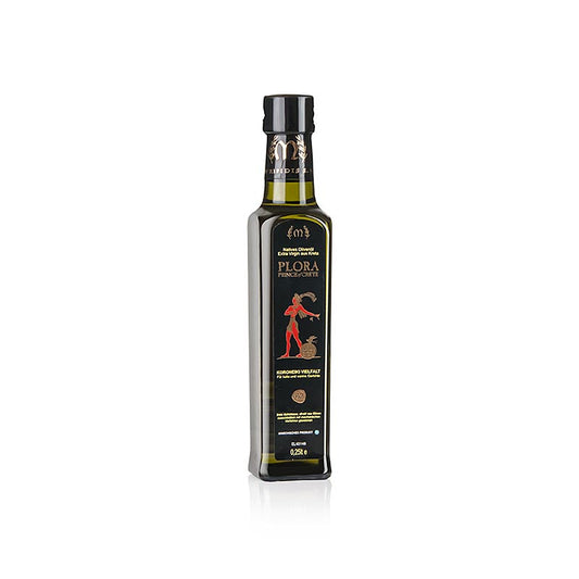 Flasche natives Olivenöl Extra Plora Prince of Crete aus Kreta, 250 ml, hergestellt aus sorgfältig geernteten Koroneiki Oliven, kalt gepresst und vielseitig einsetzbar für Dressings, Marinaden und Antipasti