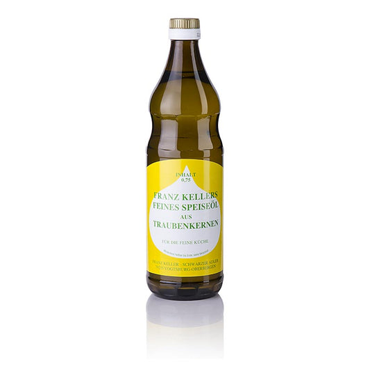 Traubenkernöl, Franz Keller, 750 ml - vielseitig verwendbares Öl aus getrockneten Weintraubenkernen mit mildem, nussigem und würzigem Geschmack, ideal für Salatsaucen, Mayonnaise, Dressings, Braten von Fleisch und Geflügel, eine Bereicherung für jede Küche