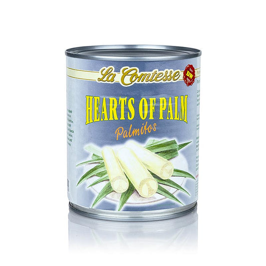 Palmenherzen, La Comtesse, 800 g - Zarte Innere des Vegetationskegels, sauer angemachten Artischocken ähnlicher Geschmack, passt gut zu Salaten und Meeresfrüchte-Gerichten, auch überbacken oder mit Béchamelsauce zu gekochtem Schinken vorzüglich