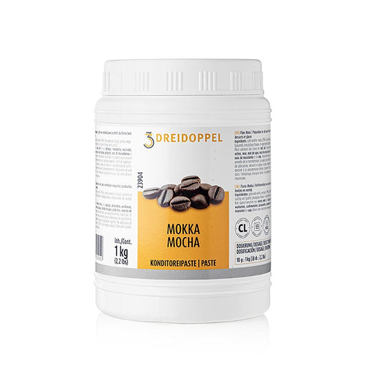 Spezielle Mokka-Paste von Dreidoppel, No239, 1 kg, ideal zum Aromatisieren von Cremes, Sahne, Quark, Desserts, Pralinen, Eis, hergestellt aus Aromaextrakten, pflanzlichem Öl und gehärteten, pflanzlichen Fetten