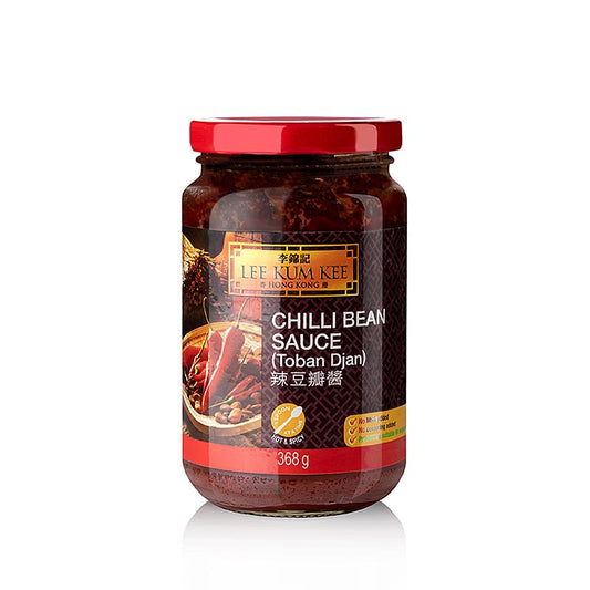 Sojabohnenpaste/-sauce - Toban Djan, hot/scharf, 368 g: Eine würzige Chilisauce aus fermentierten Sojabohnen und speziellen Chilischoten, ideal zum Dippen und für scharfe Gerichte