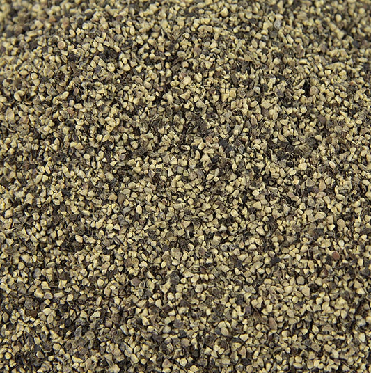 Fein gemahlenes schwarzes Pfeffergranulat in einer hochwertigen 1 kg-Packung zur Verfeinerung von Gerichten