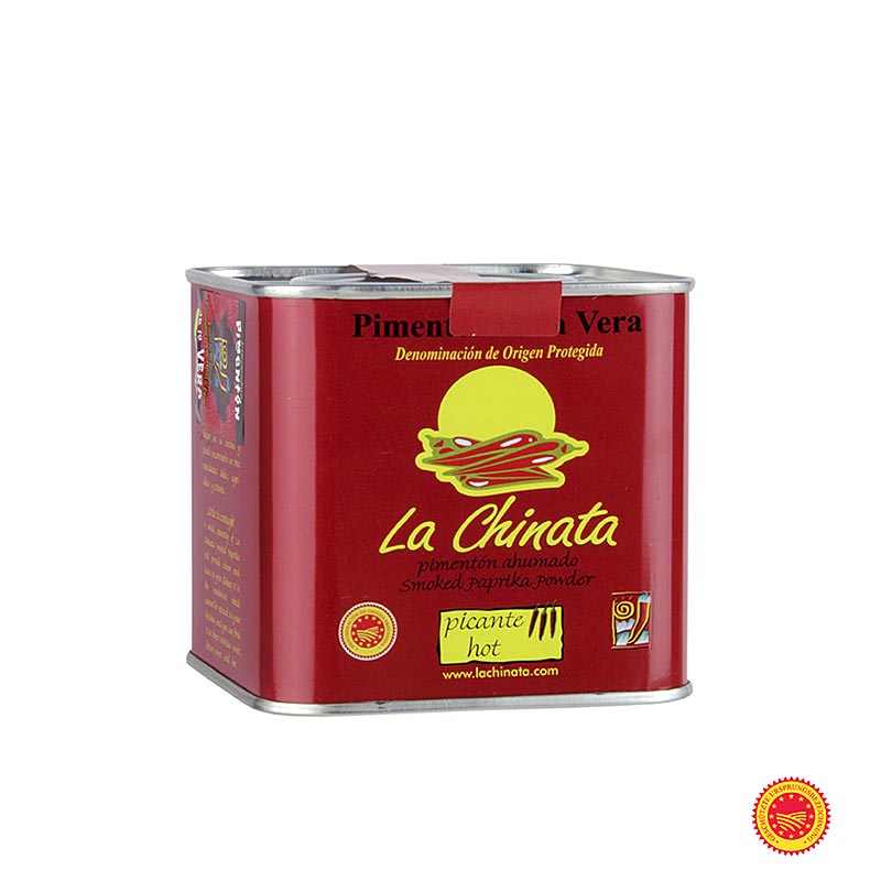 Paprikapulver - Pimenton de la Vera DOP/gU, geräuchert, scharf, la Chinata, 350 g - traditionell auf Eichenholz geräuchert und unter Steinmühlen schonend gemahlen, für maximale Geschmacks- und Farbstabilität in mediterraner Küche und zur Herstellung von Wurstwaren geeignet