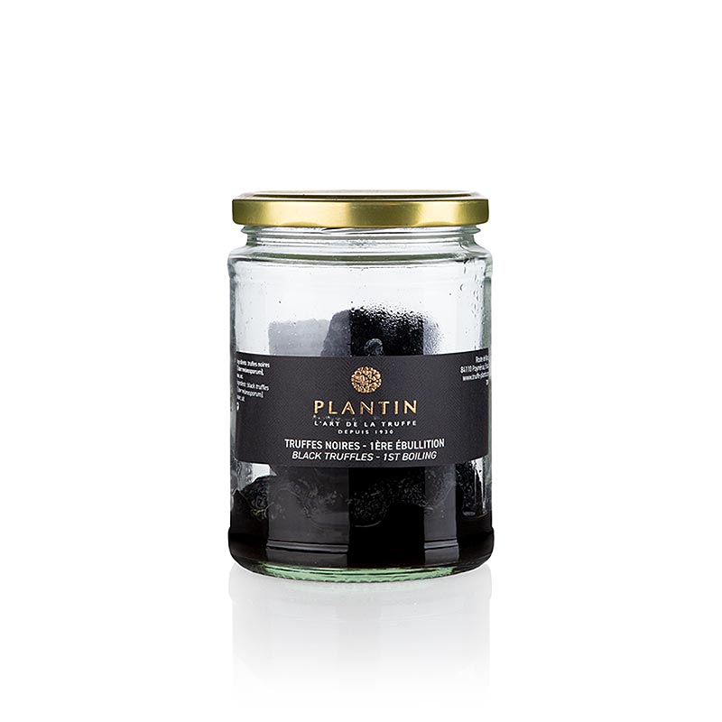 Winteredeltrüffel extra (Tuber Melanosporum), 1er Choix, ganze Trüffel Knolle, Plantin, 105 g - Schwarze Wintertrüffel in Trüffelsaft gekocht, ideal für Terrinen, Saucen und Frischkäse Entfalten Sie ihr volles Aroma, indem Sie sie in Olivenöl anbraten