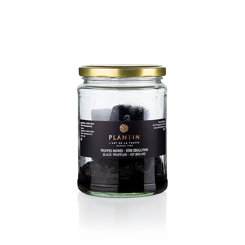 Winteredeltrüffel extra (Tuber Melanosporum), 1er Choix, ganze Trüffel Knolle, Plantin, 210 g - Schwarze Wintertrüffel in Trüffelsaft und Salz eingelegt, perfekt für Terrinen, Pasteten, Saucen und Frischkäse Vor Gebrauch in Olivenöl anbraten