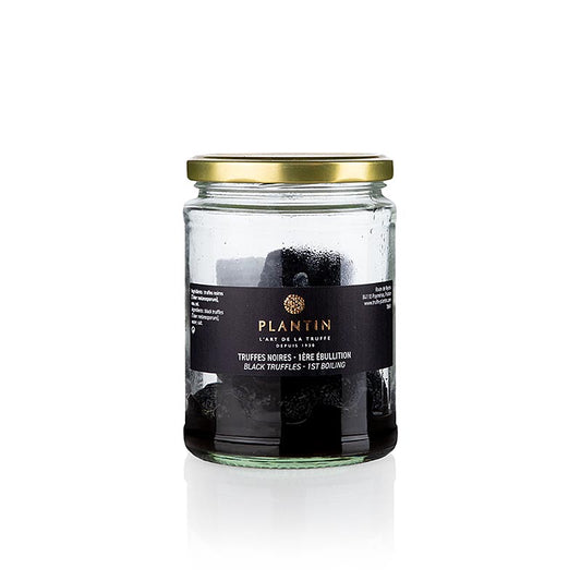 Winteredeltrüffel extra (Tuber Melanosporum), 1er Choix, ganze Trüffel Knolle, Plantin, 210 g - Schwarze Wintertrüffel in Trüffelsaft und Salz eingelegt, perfekt für Terrinen, Pasteten, Saucen und Frischkäse Vor Gebrauch in Olivenöl anbraten