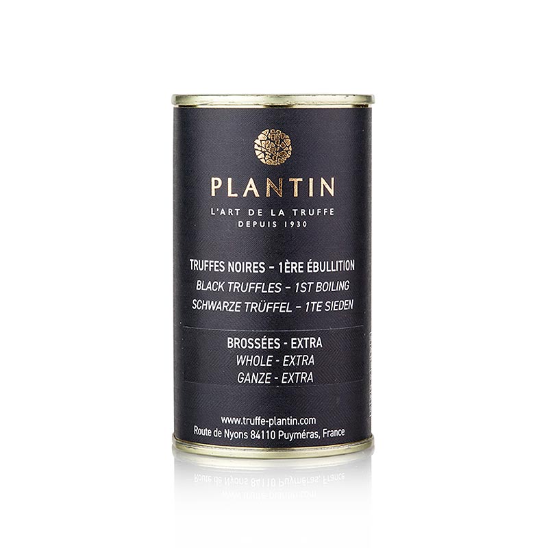 Winteredeltrüffel extra (Tuber Melanosporum), ganze Trüffel, rund, Plantin, 105 g - Runde und schöne Trüffel in Salz und Trüffelsaft eingekocht, ideal für Terrinen, Pasteten, Saucen und Frischkäse